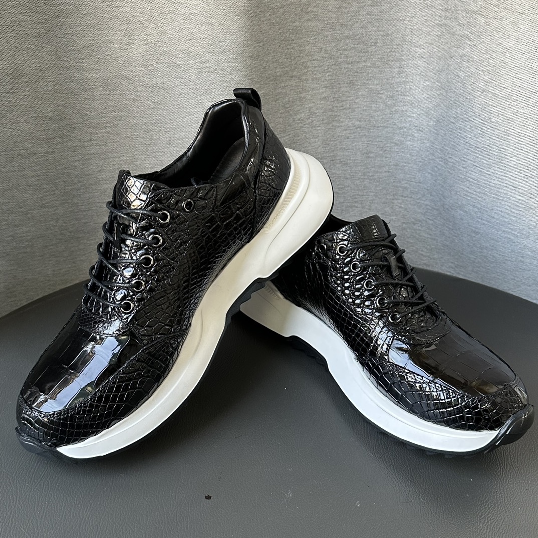 Crocodile Leather Black Belly Cut Lightweight Athletic Sneakers HCS009 photo 6