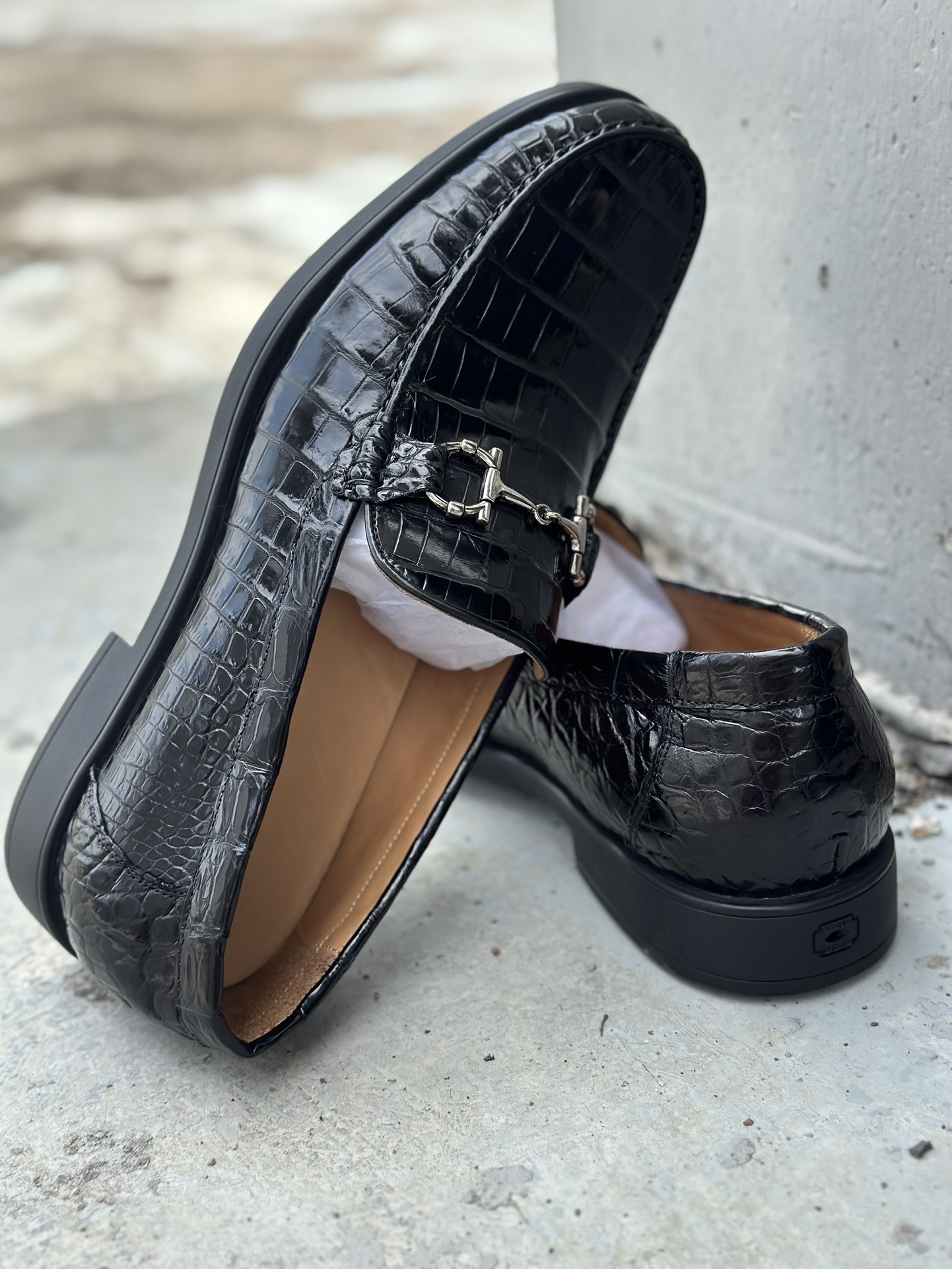 Crocodile Leather Black Belly Cut Glossy Bit Loafers HCS012 photo 2