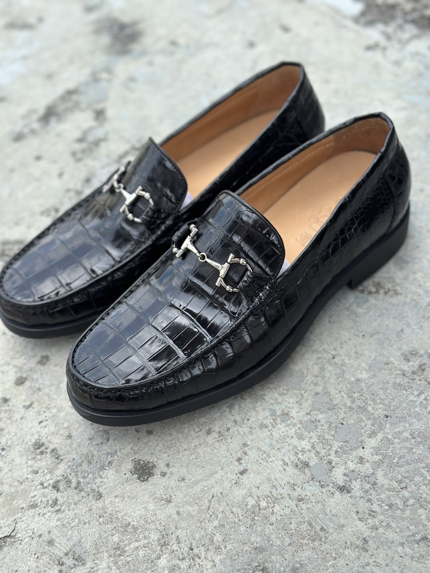 Crocodile Leather Black Belly Cut Glossy Bit Loafers HCS012 photo 3