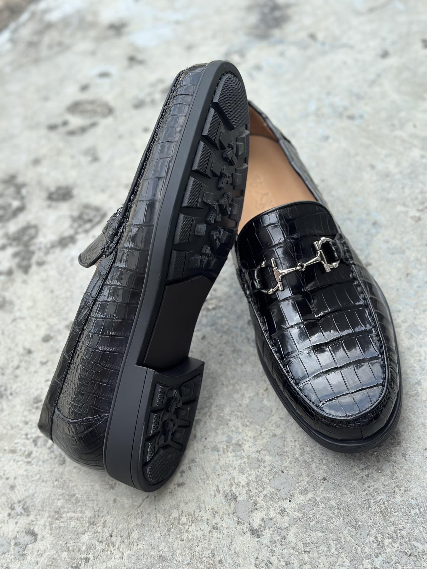 Crocodile Leather Black Belly Cut Glossy Bit Loafers HCS012 photo 6