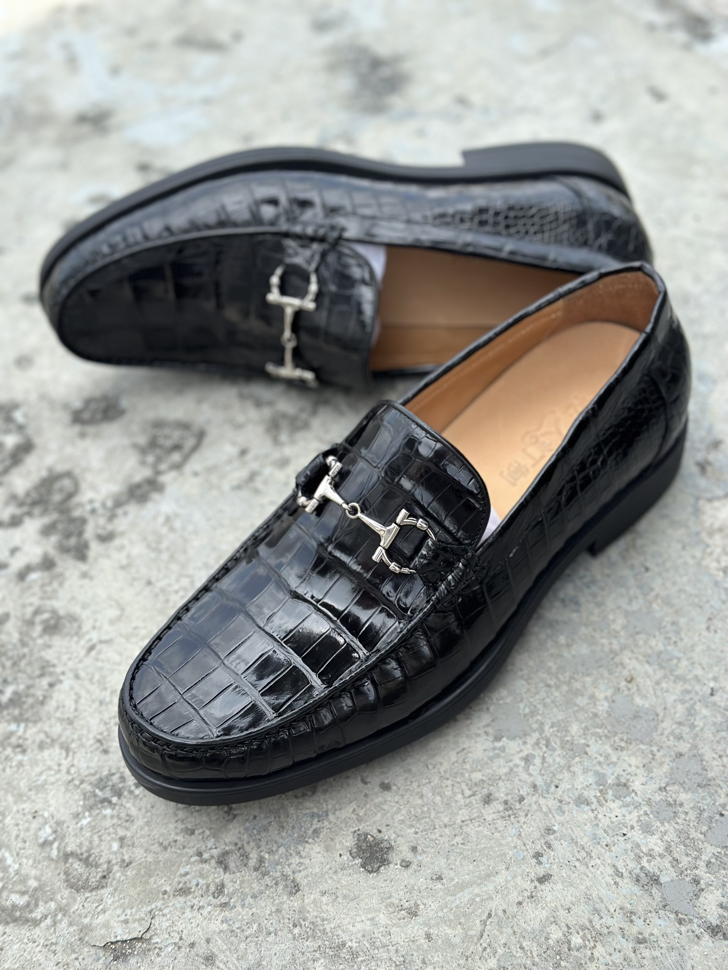 Crocodile Leather Black Belly Cut Glossy Bit Loafers HCS012 photo 7