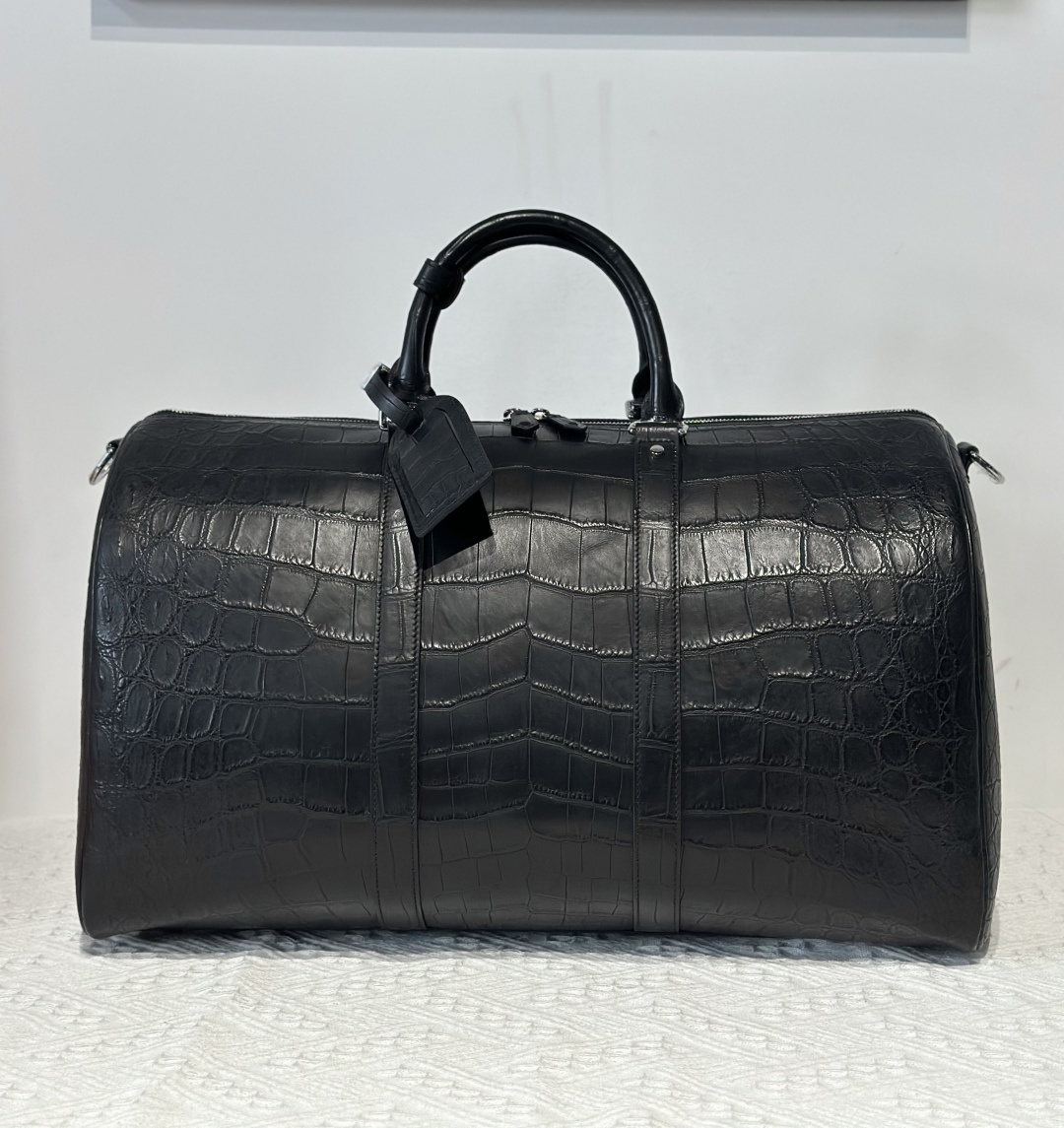 Crocodile Leather Black Matte Nile Silver Hardware Travel Bag WCB001