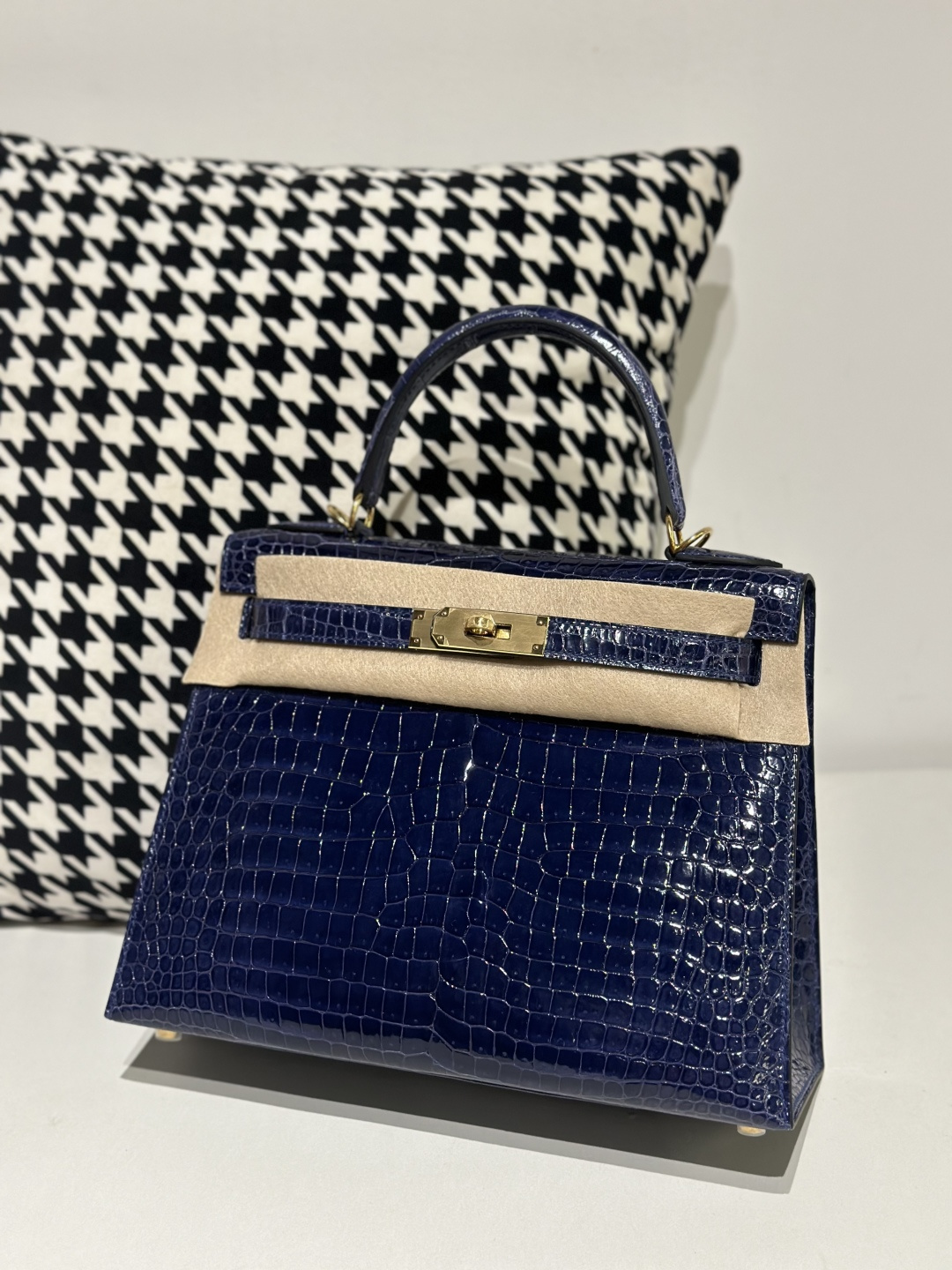Crocodile Leather Aqua Blue 28cm Glossy Gold Hardware Top Handle Bag WCB013