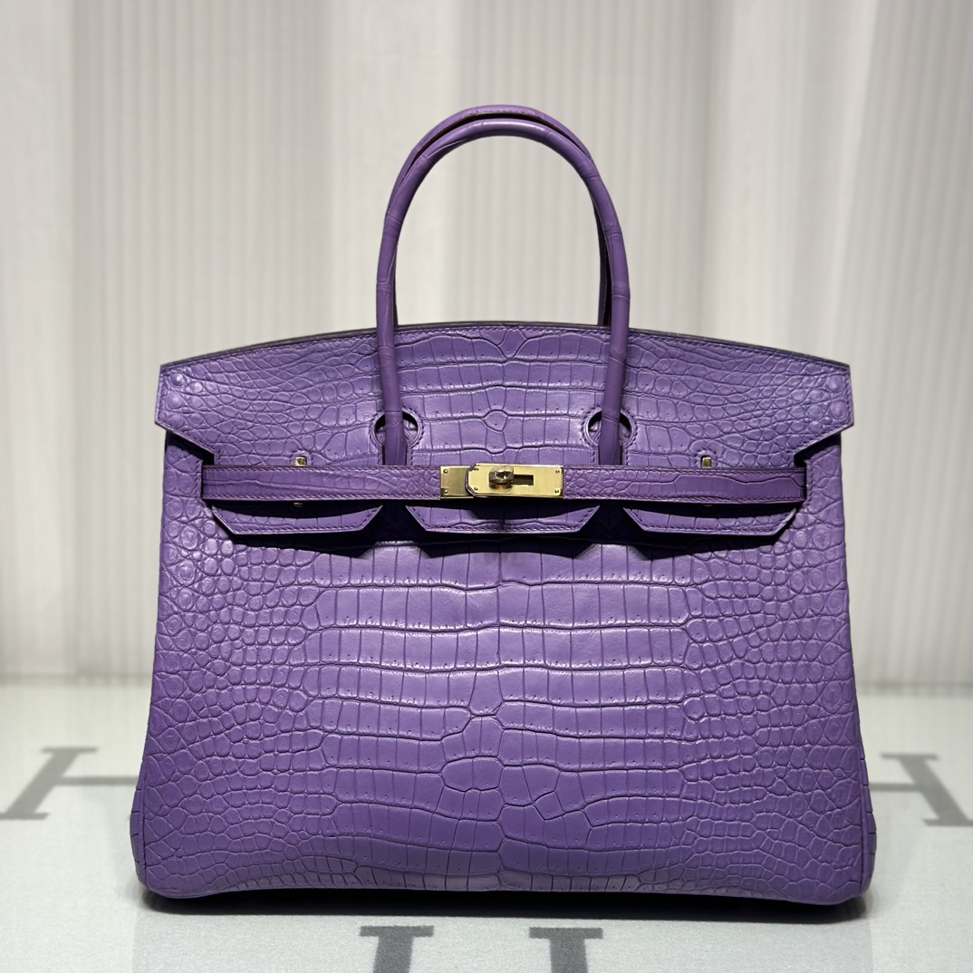 Crocodile Leather Lavender Purple 35cm Matte Top Handle Tote Bag WCB041
