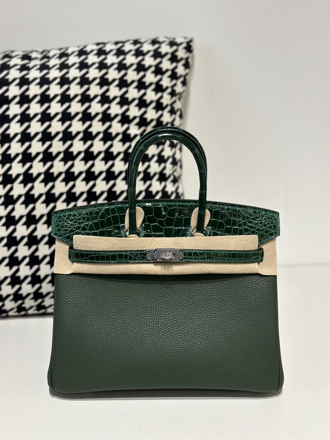 Crocodile Leather Emerald Green 25cm Glossy Silver Hardware Top Handle Tote Bag WCB047