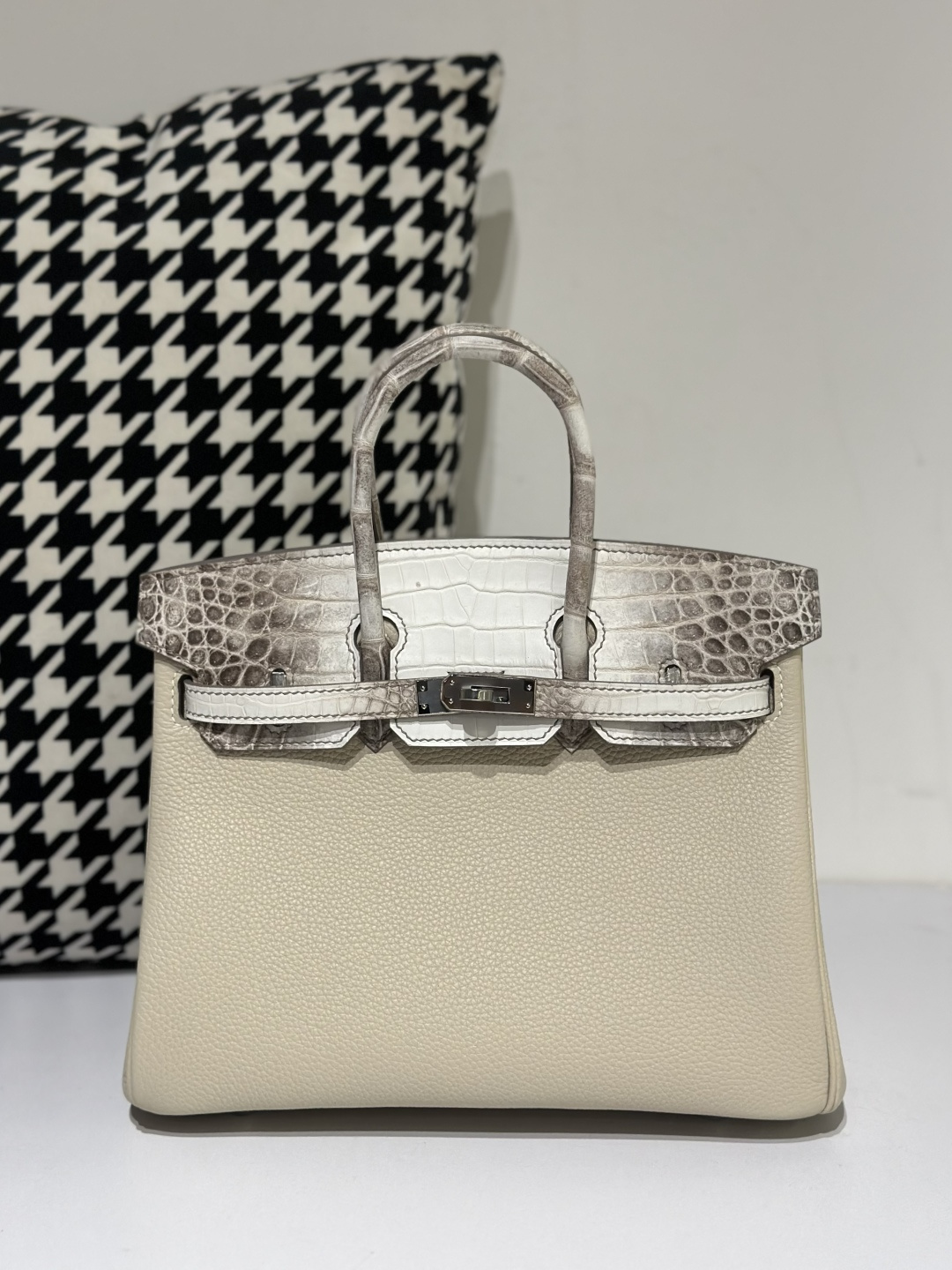 Crocodile Leather Himalayan 25cm Matte Mixed Leather Silver Hardware Top Handle Tote Bag WCB054