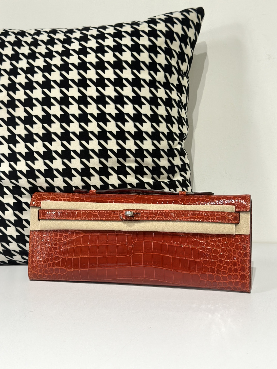 Crocodile Leather Red 31cm Glossy Silver Hardware Top Handle Bag WCB066