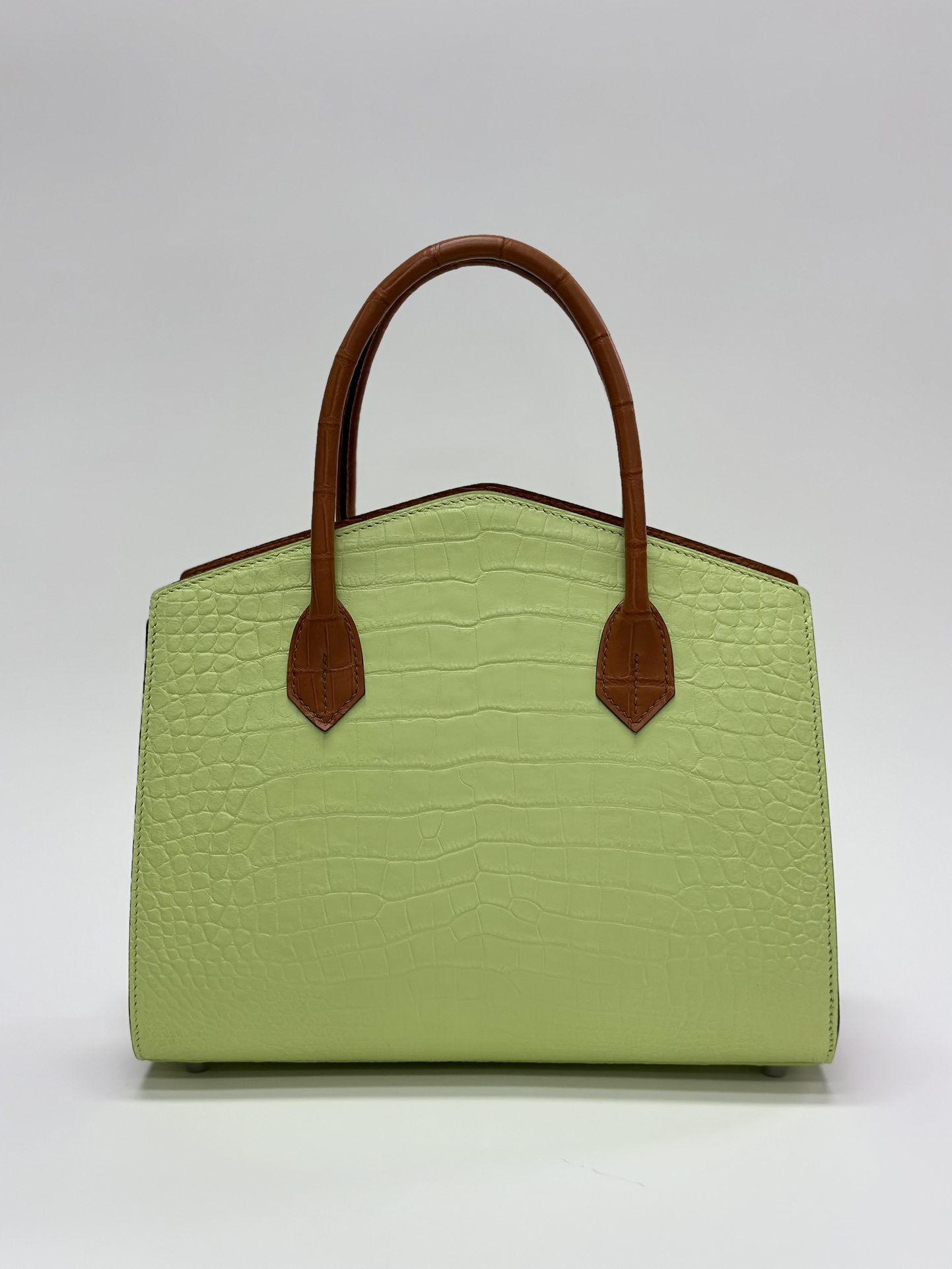Crocodile Leather Women's Belly Cut Golden Brown Matte Mixed Leather Top Handle Bag WCB068
