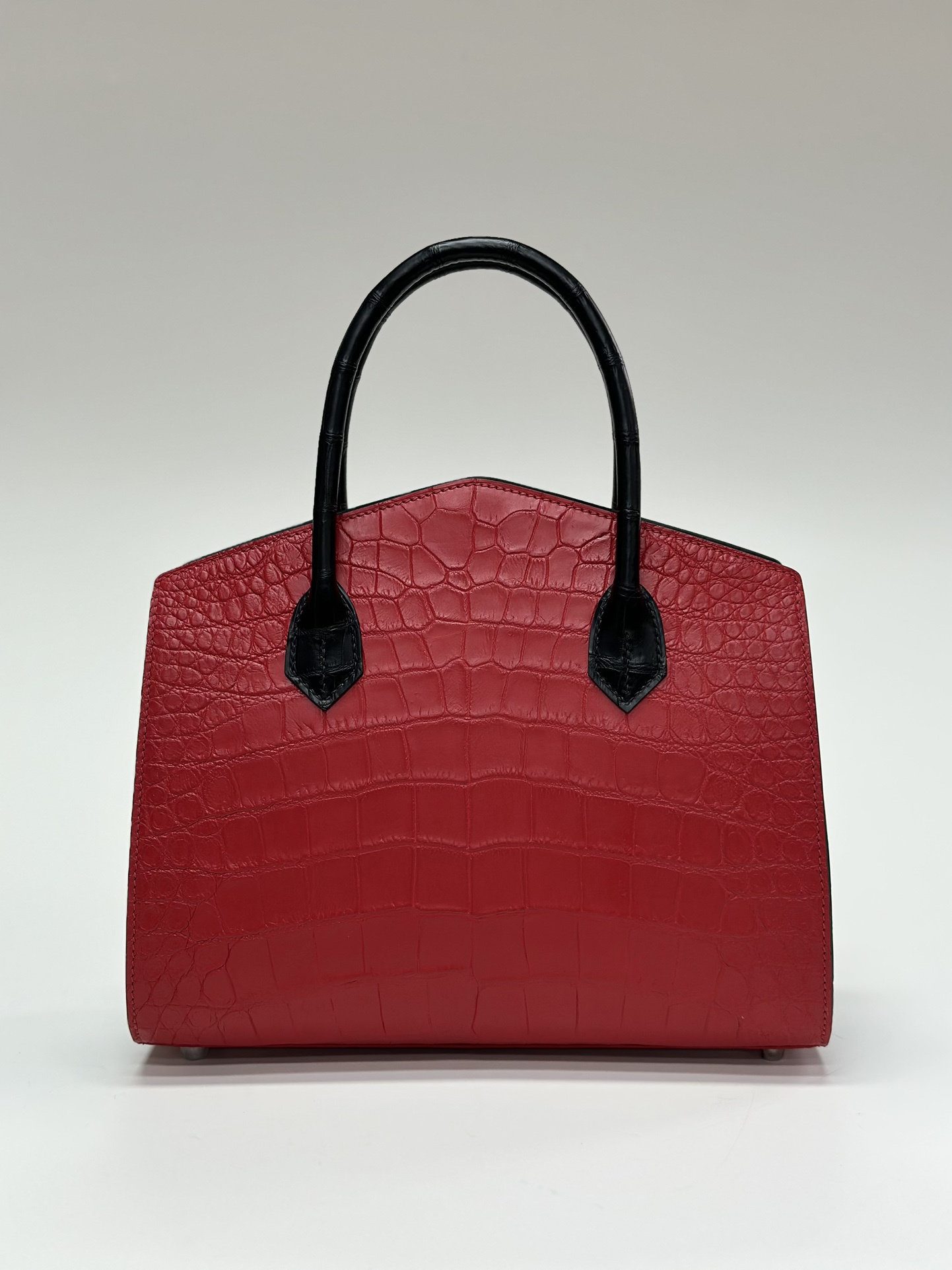 Crocodile Leather Women's Belly Cut Black Red Matte Mixed Leather Top Handle Bag WCB069 photo 1