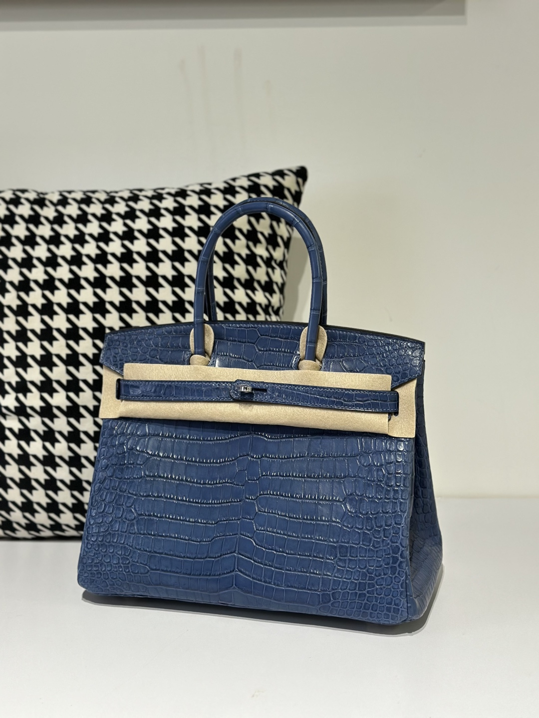 Crocodile Leather Blue 30cm Matte Silver Hardware Top Handle Tote Bag WCB125