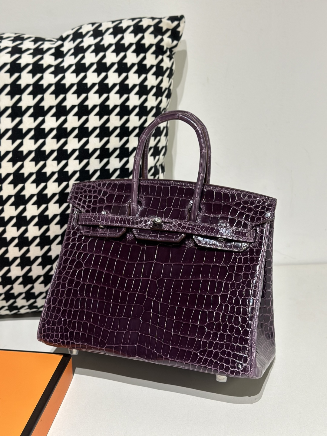 Crocodile Leather Purple 25cm Glossy Silver Hardware Top Handle Tote Bag WCB138