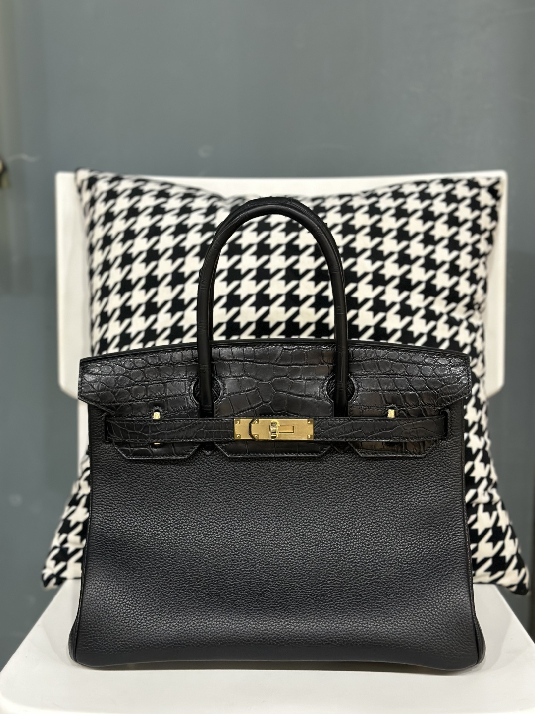 Crocodile Leather 30cm Matte Mixed Leather Top Handle Tote Bag Collection WCB145