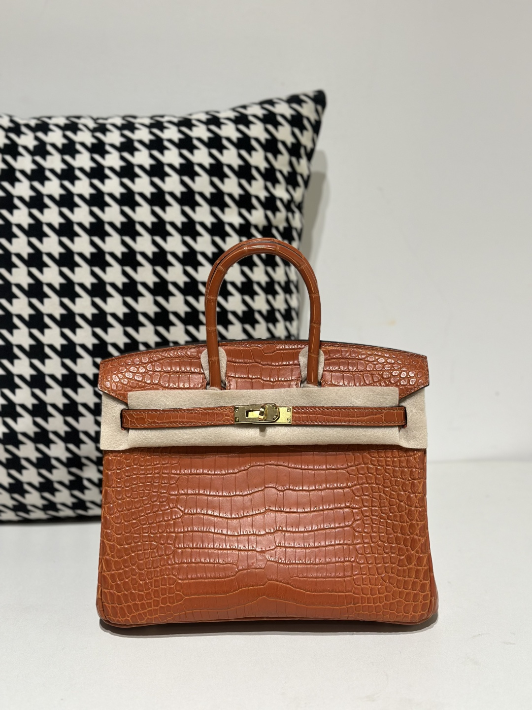 Crocodile Leather Golden Brown 25cm Matte Gold Hardware Top Handle Tote Bag WCB168