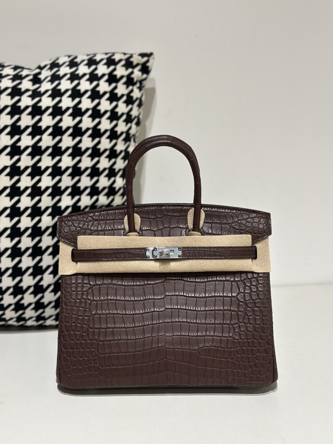 Crocodile Leather Havana Brown 25cm Matte Silver Hardware Top Handle Tote Bag WCB170