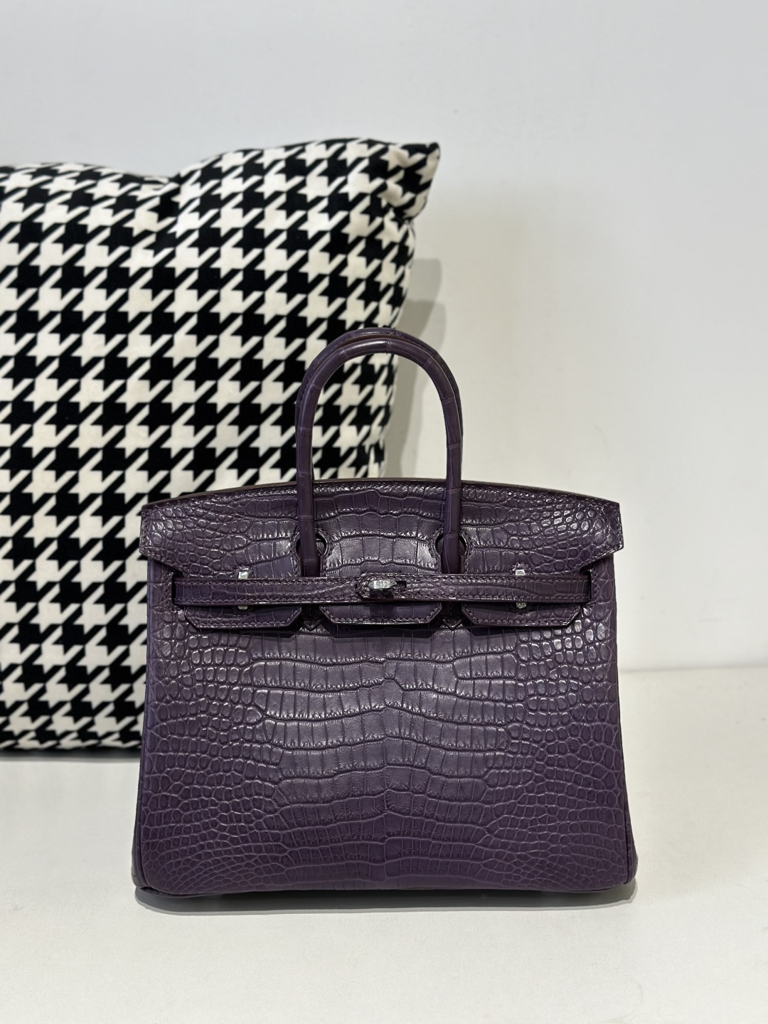 Crocodile Leather Amethyst Purple 25cm Matte Silver Hardware Top Handle Tote Bag WCB174