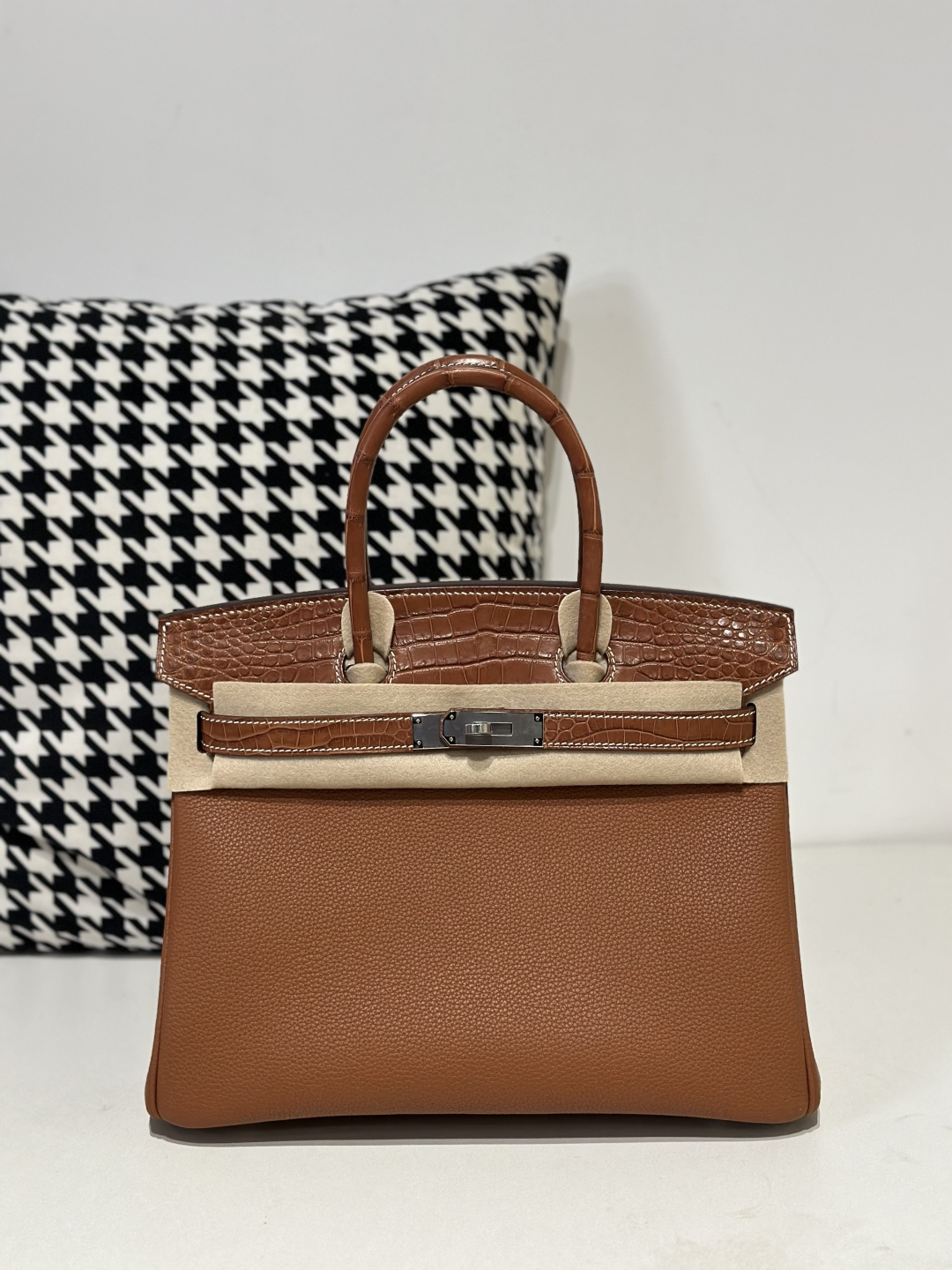 Crocodile Leather Saddle Brown 30cm Matte Silver Hardware Top Handle Tote Bag WCB177