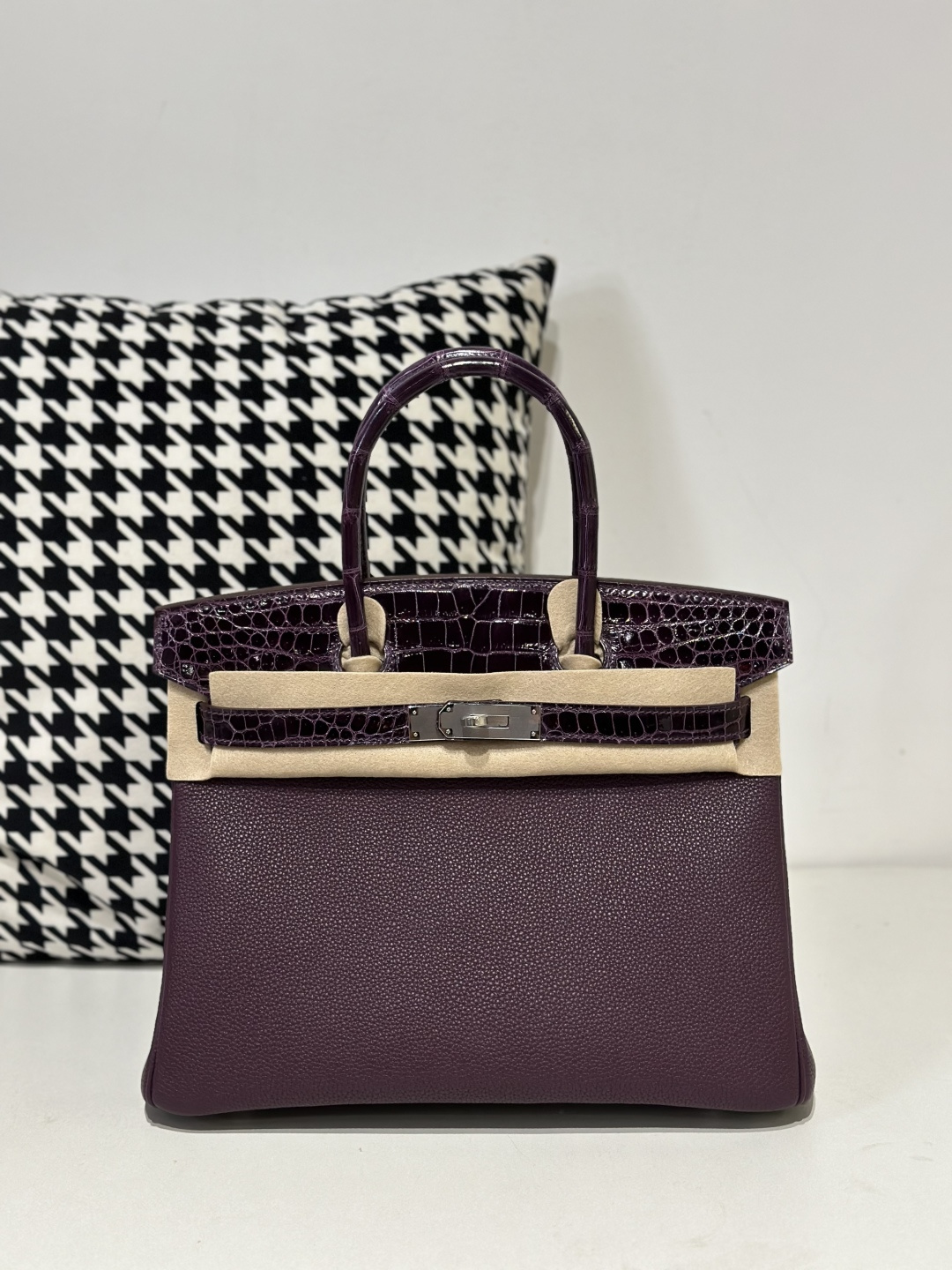 Crocodile Leather Grape Purple 30cm Matte Silver Hardware Top Handle Tote Bag WCB178