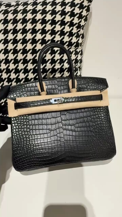 Crocodile Leather Black 25cm Matte Silver Hardware Top Handle Tote Bag WCB180