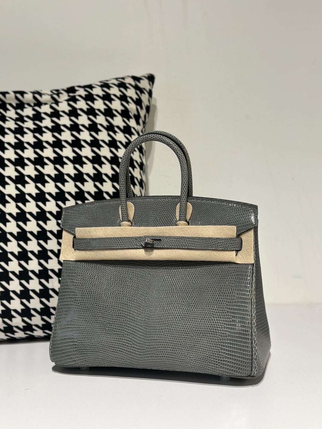 Lizard Leather Rope Gray 25cm Silver Hardware Top Handle Tote Bag WLB015