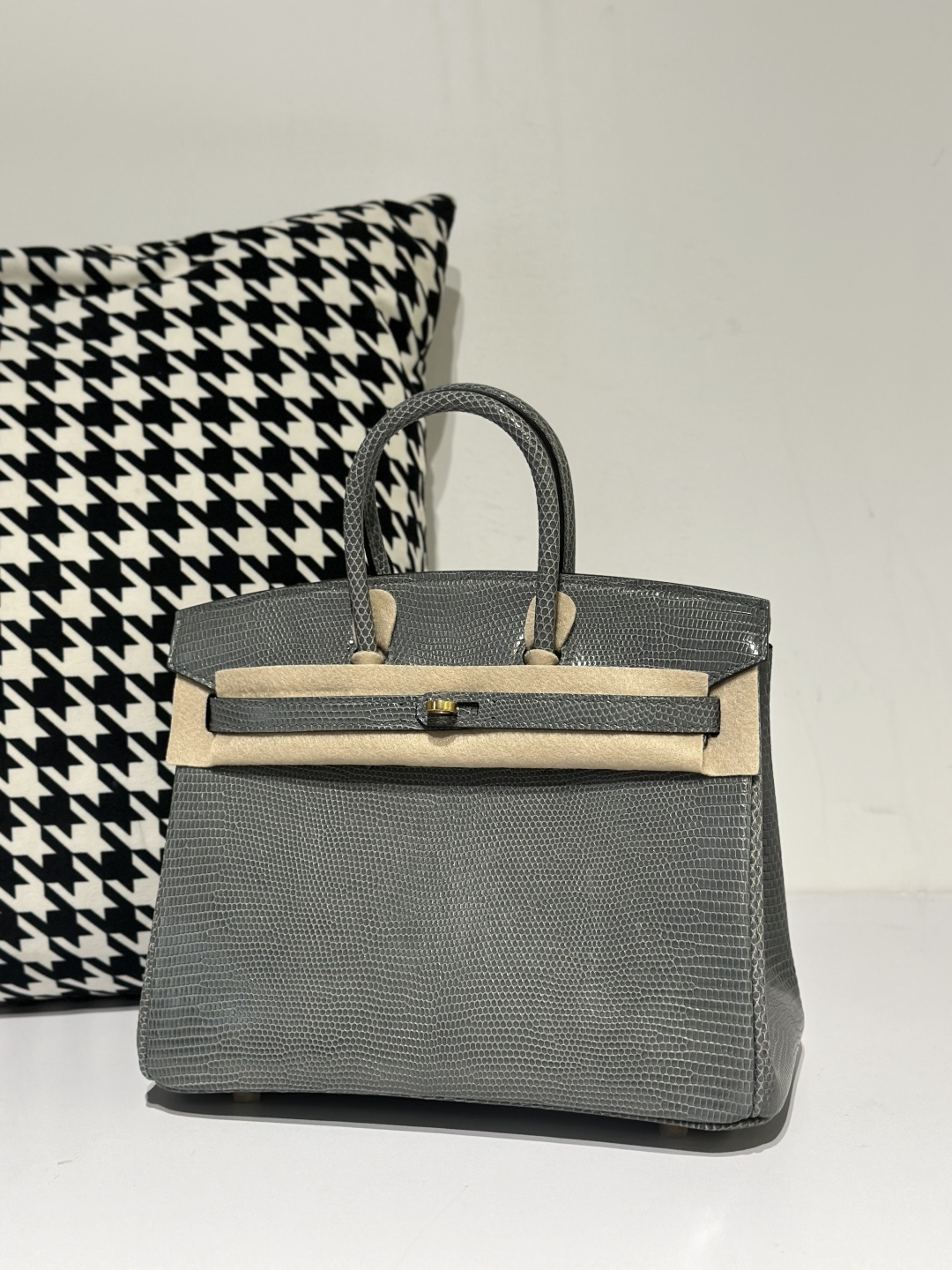 Lizard Leather Rope Gray 25cm Gold Hardware Top Handle Tote Bag WLB016