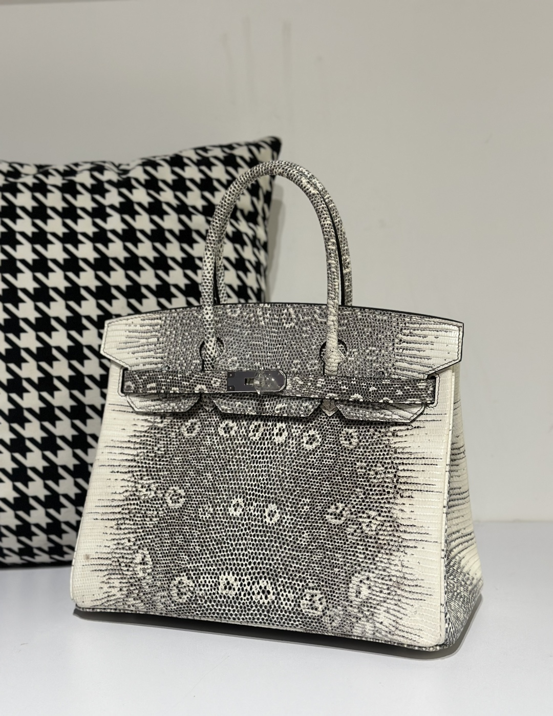 Lizard Leather 30cm Natural Pattern Silver Hardware Top Handle Tote Bag WLB019