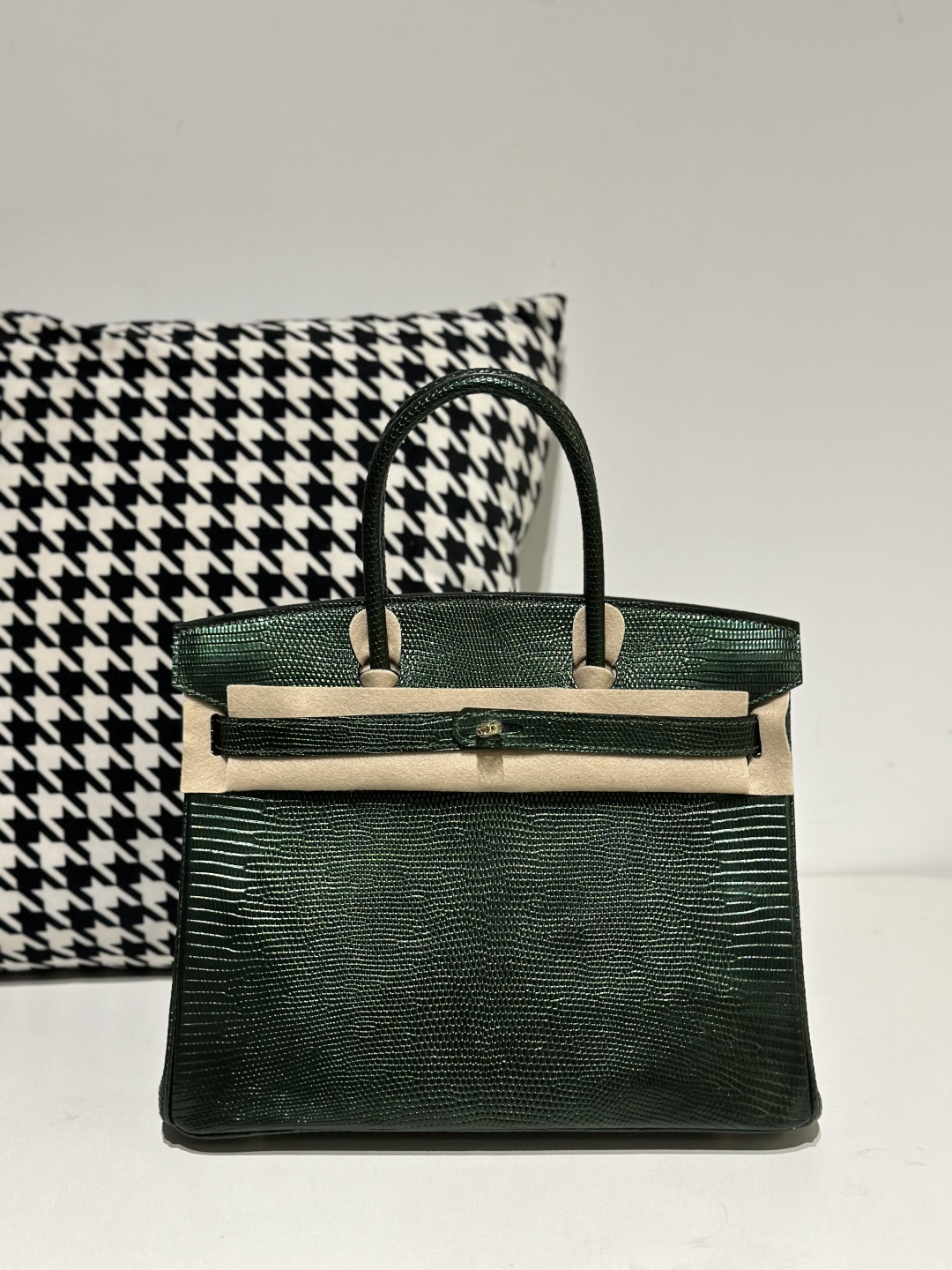 Lizard Leather Pine Green 30cm Gold Hardware Top Handle Tote Bag WLB022