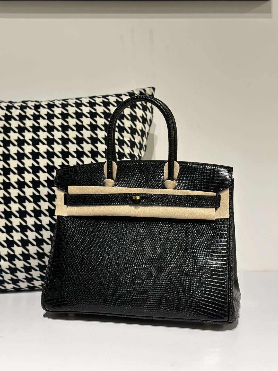 Lizard Leather Black 30cm Gold Hardware Top Handle Tote Bag WLB023