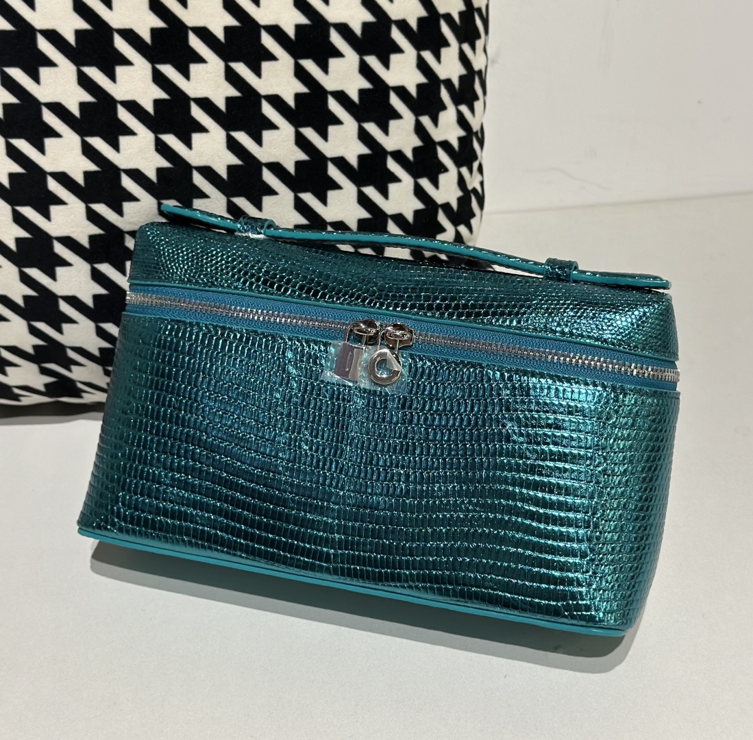 Lizard Leather Peacock Blue 19cm Silver Hardware Top Handle Bag WLB036