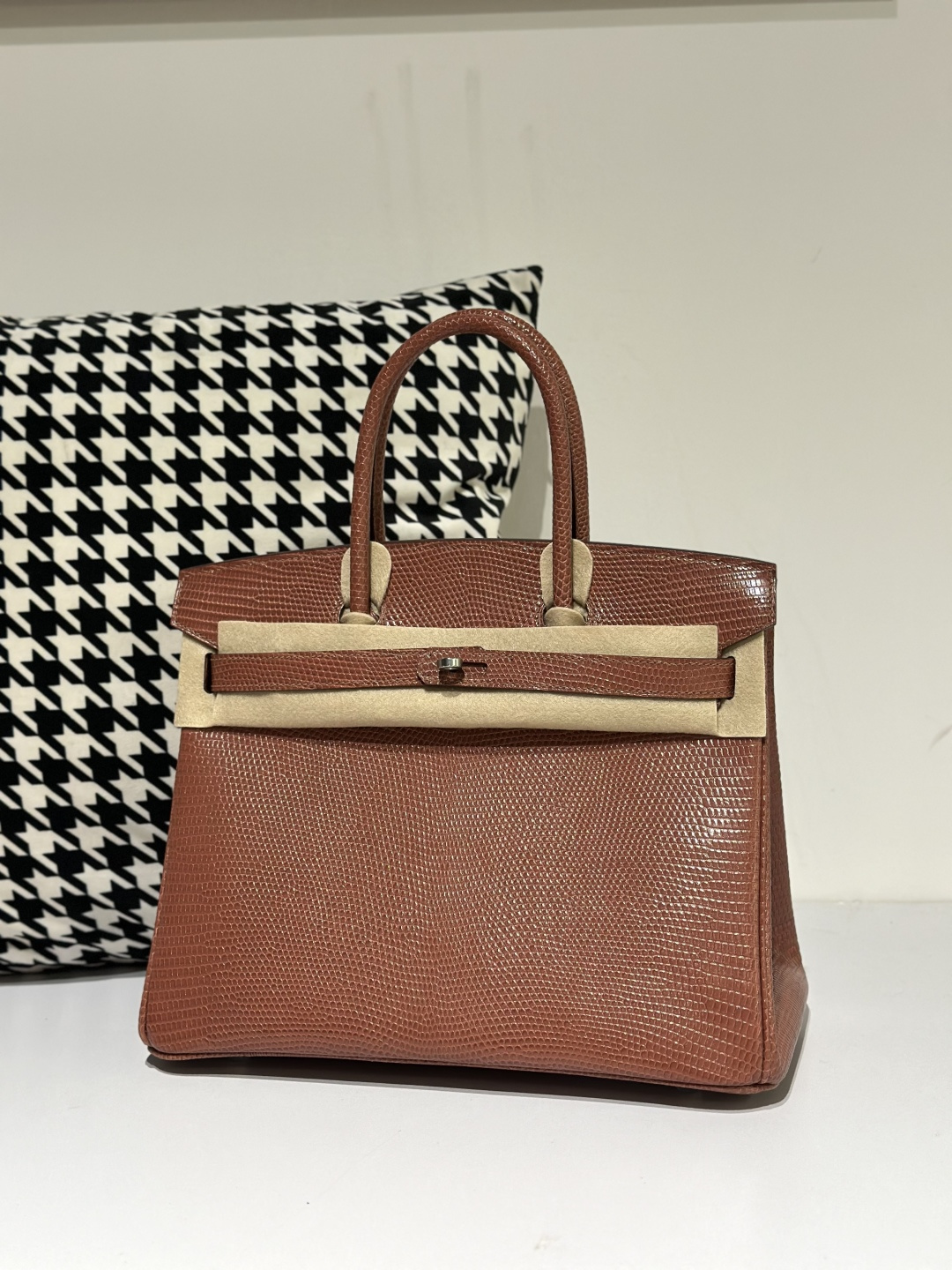 Lizard Leather 30cm Chestnut Silver Hardware Top Handle Tote Bag WLB044