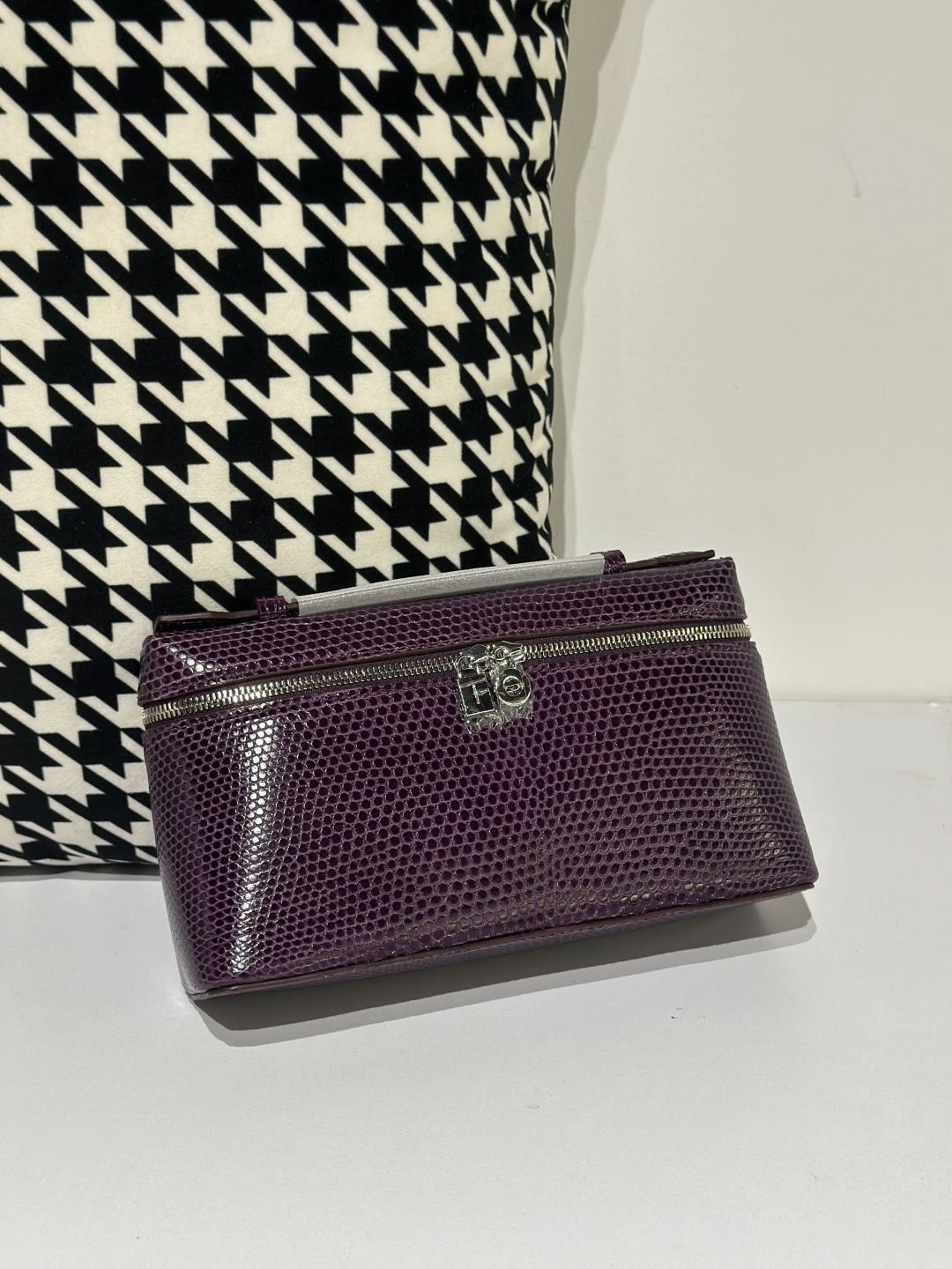 Lizard Leather Purple 19cm Silver Hardware Top Handle Bag WLB054