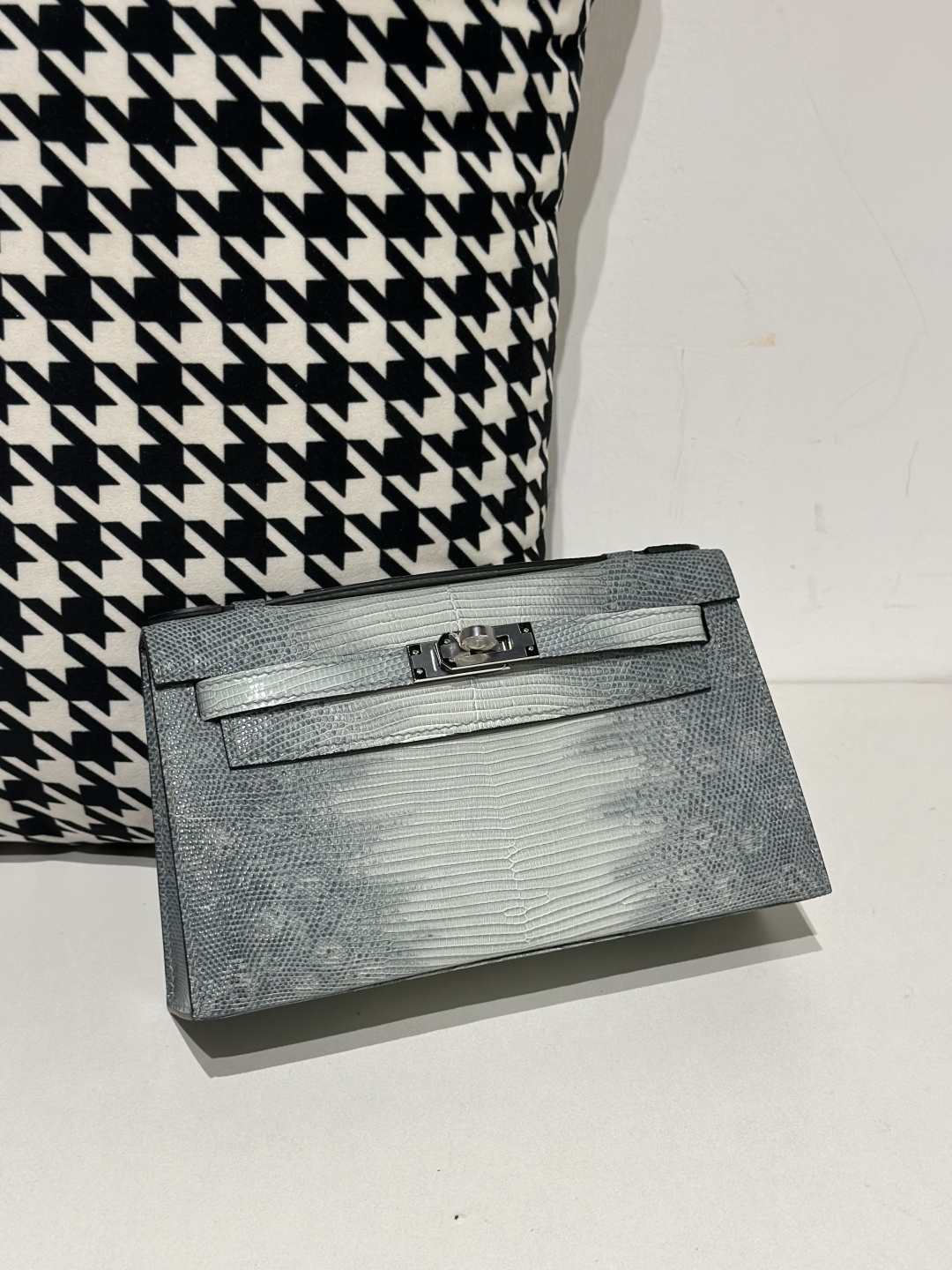 Lizard Leather Light Blue Silver Hardware Series I Flap Shoulder Bag WLB062