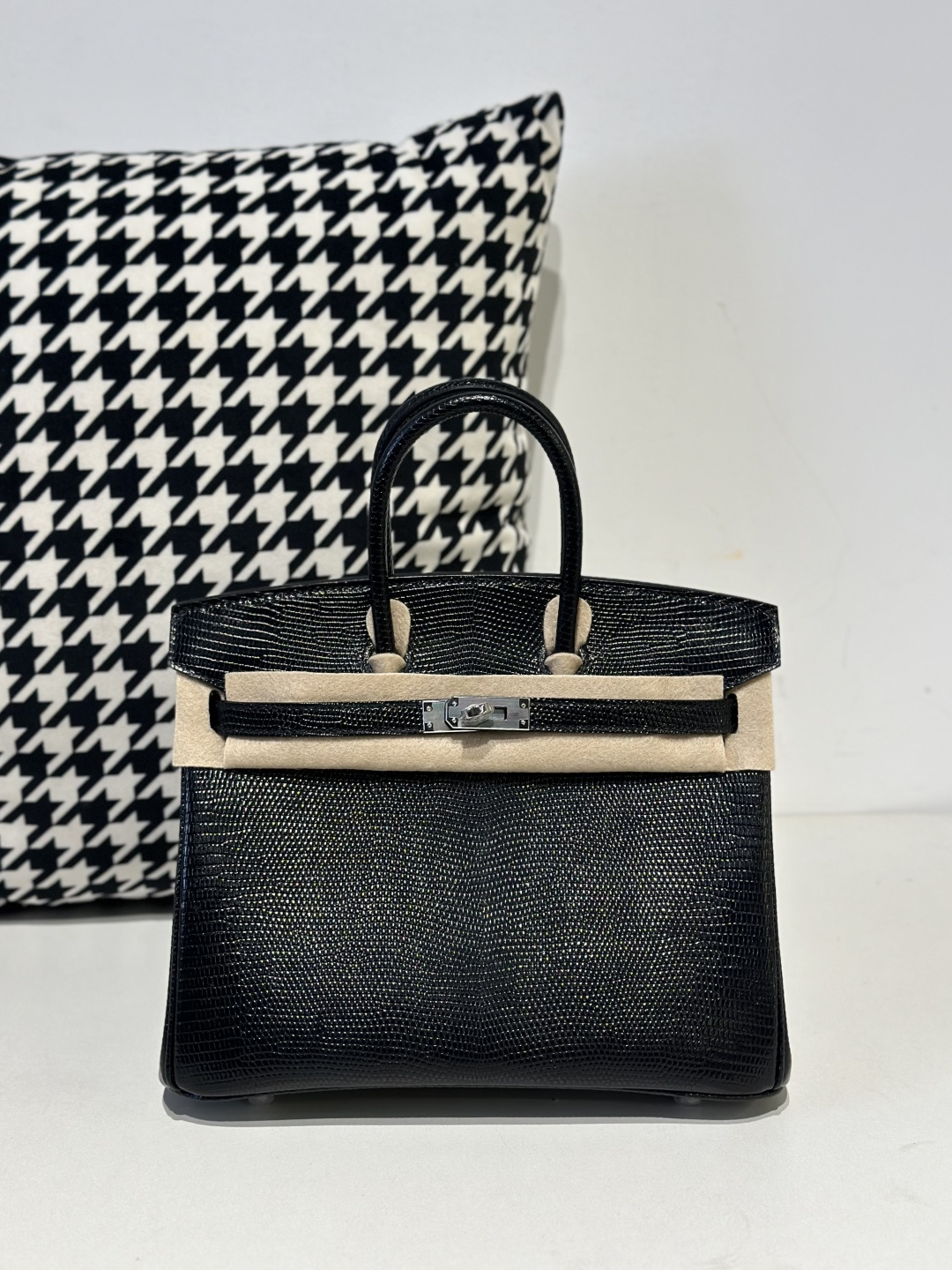 Lizard Leather Black 25cm Silver Hardware Top Handle Tote Bag WLB067