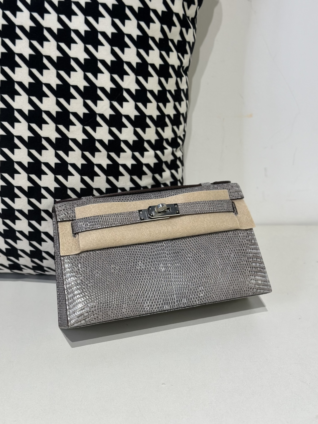 Lizard Leather Slate Blue Silver Hardware Series I Flap Shoulder Bag WLB076