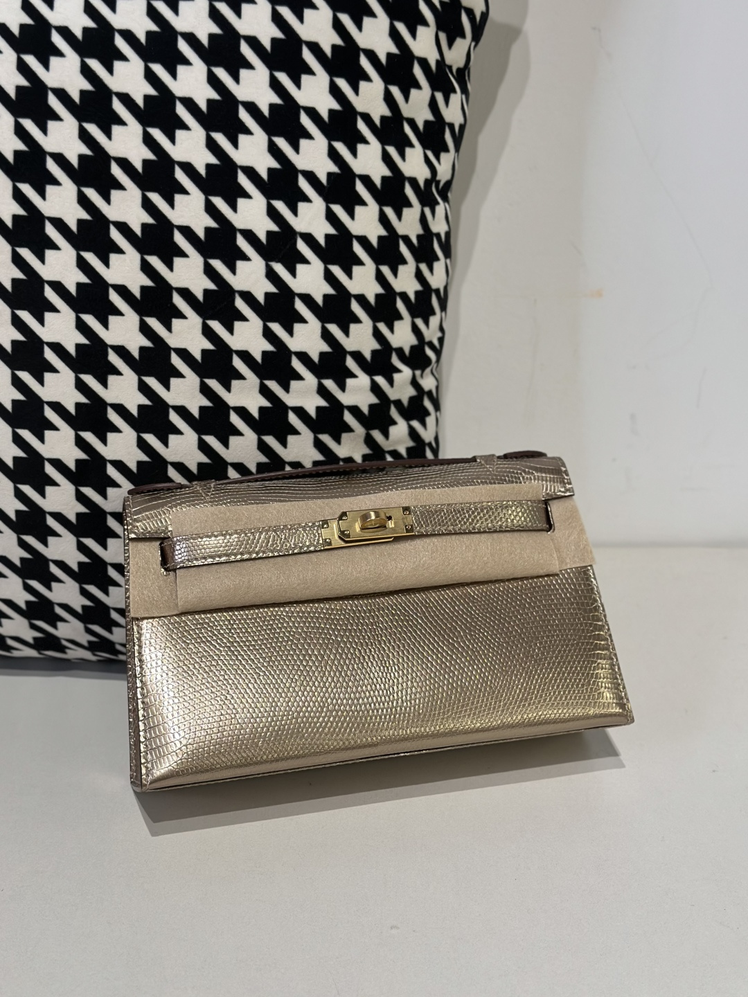 Lizard Leather Champagne Gold Hardware Series I Flap Shoulder Bag WLB078