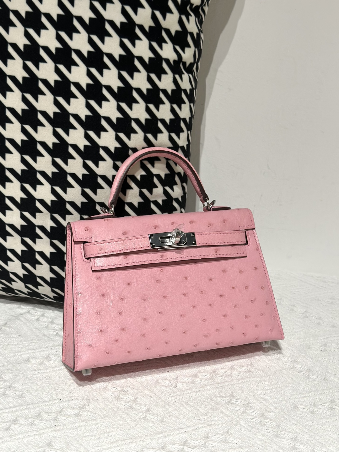 Ostrich Leather Bubble Pink Silver Hardware Series II Top Handle Bag WOB002