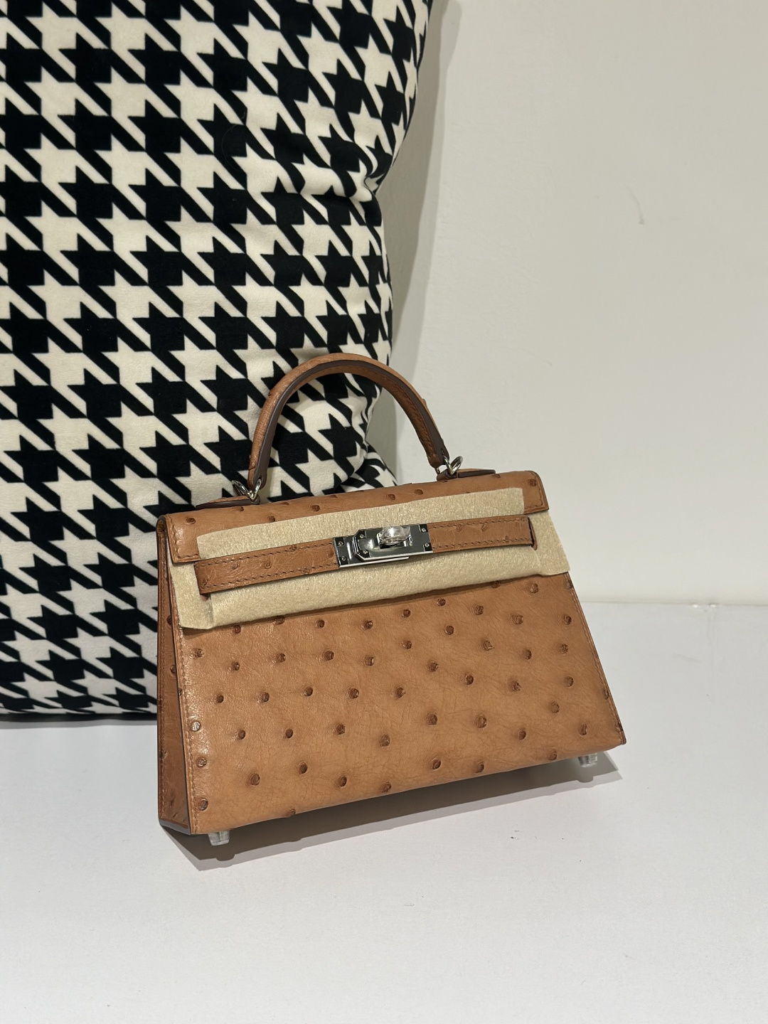 Ostrich Leather Golden Brown Silver Hardware Series II Top Handle Bag WOB077