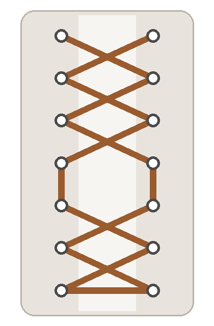 Window lacing diagram with two vertical segments creating an open gap over the instep